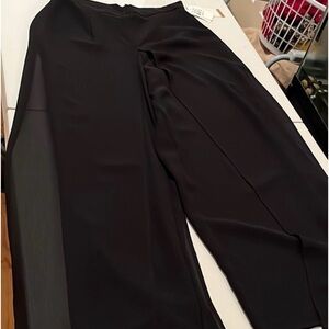J R NITES black size 14 formal pants wide leg sheer split overlay NWT